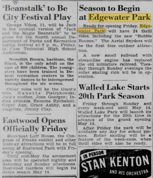 Edgewater Park - ALL THE PARKS OPENING UP APRIL 11 1948